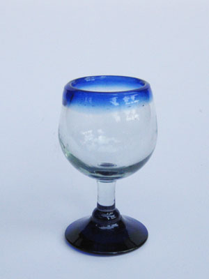 Colored Rim Glassware / Cobalt Blue Rim 2.5 oz Stemmed Tequila Sippers (set of 6) / Stemmed tequila sippers with a cobalt blue rim. Great for sipping tequila or serving chasers.